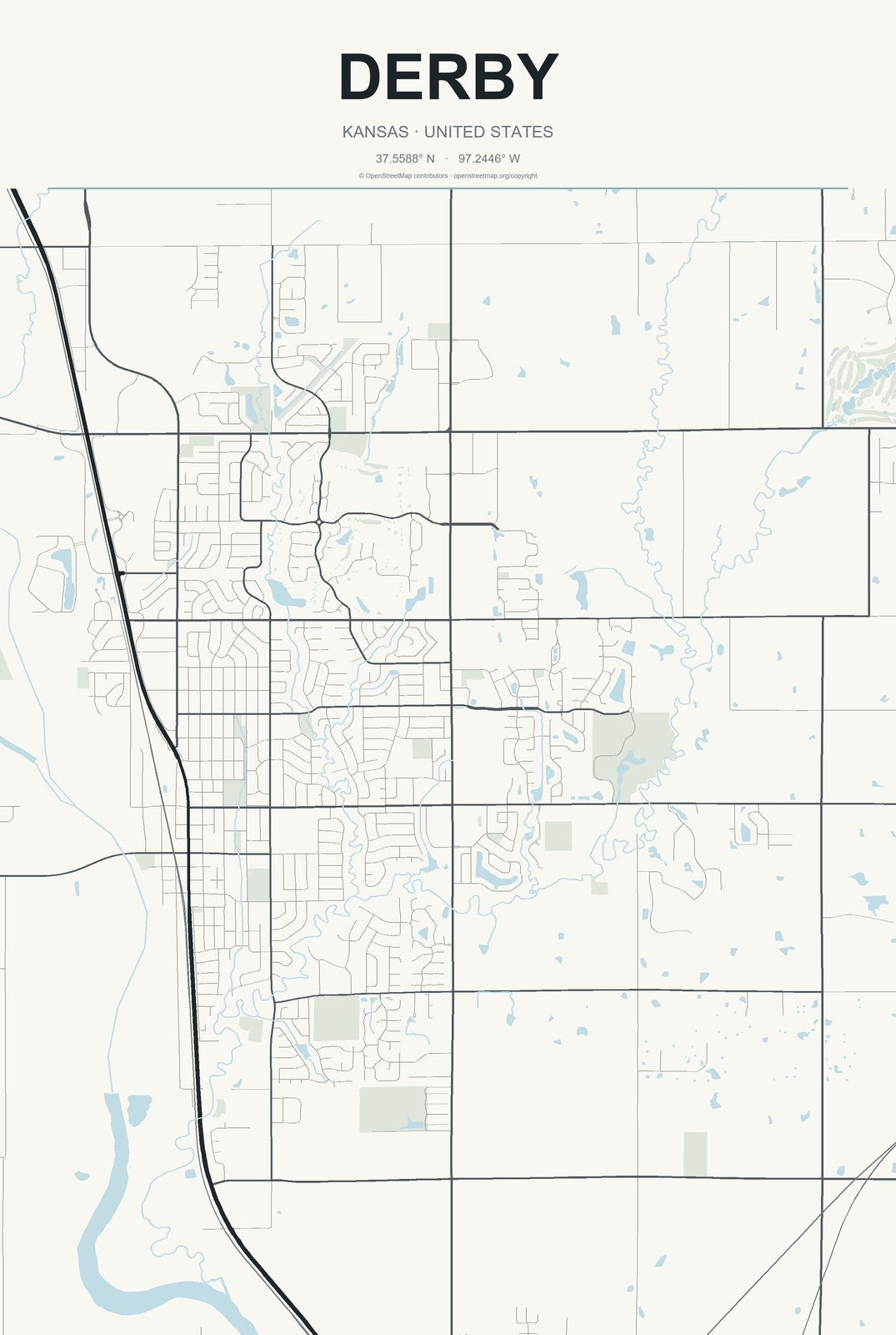 Derby, Kansas City Map Aluminum Sign in Headline Atlas style