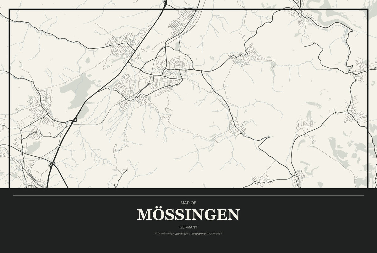 Mössingen, Germany City Map Aluminum Sign in Museum Plaque style