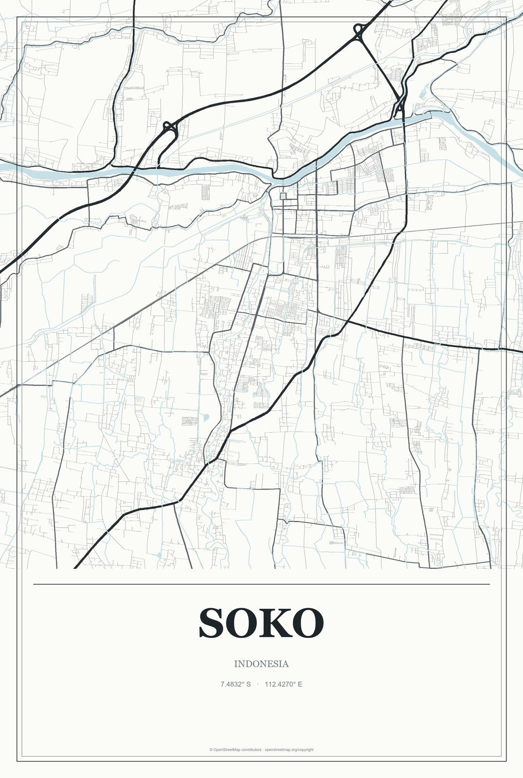 Soko, Indonesia City Map Aluminum Sign in Gallery Air style