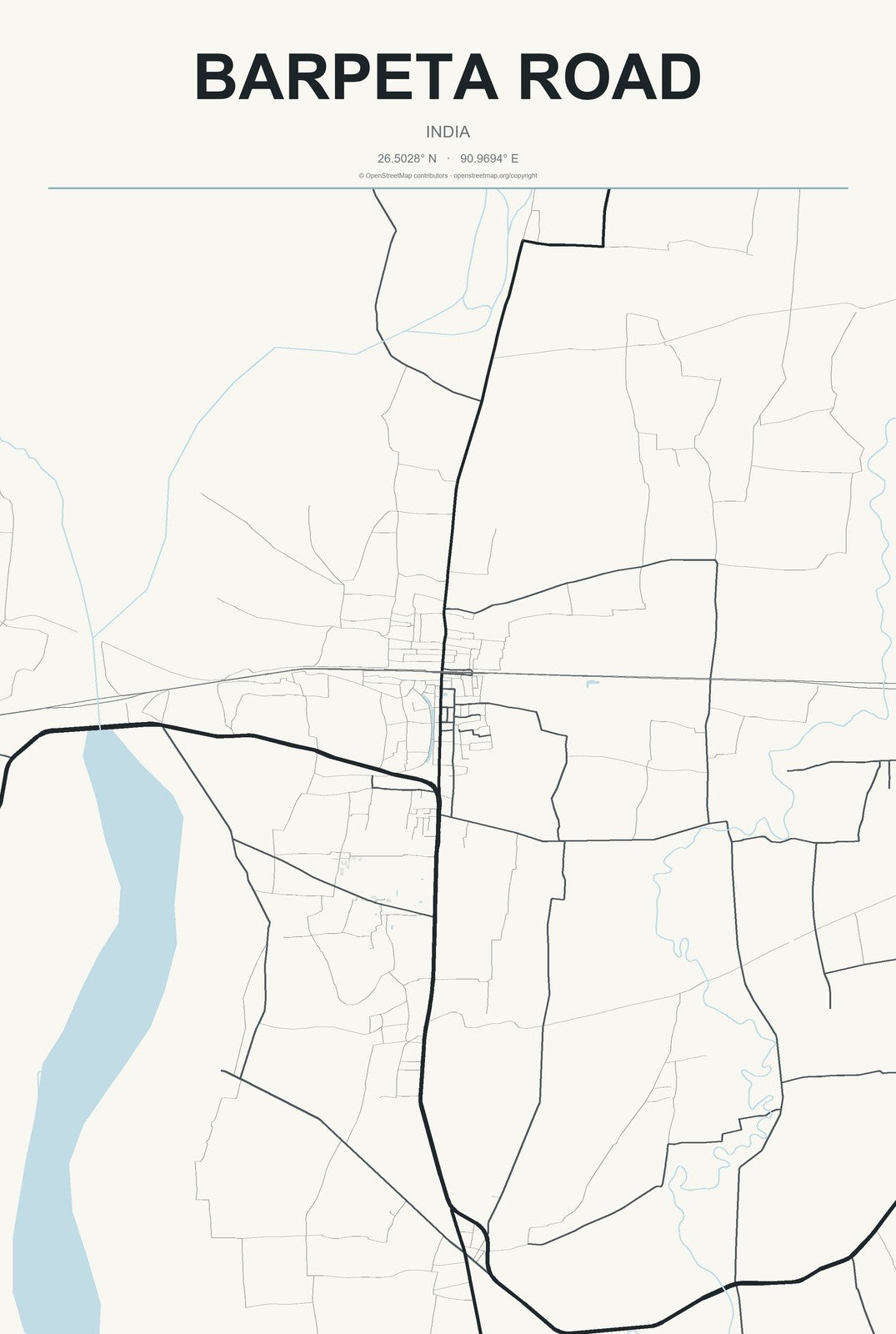Barpeta Road, India City Map Aluminum Sign in Headline Atlas style