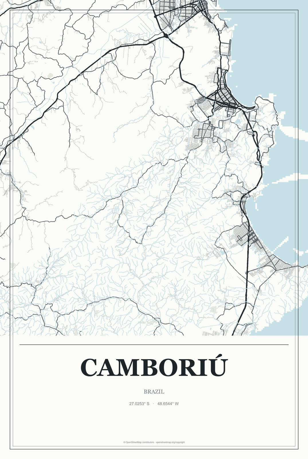 Camboriú, Brazil City Map Aluminum Sign in Gallery Air style