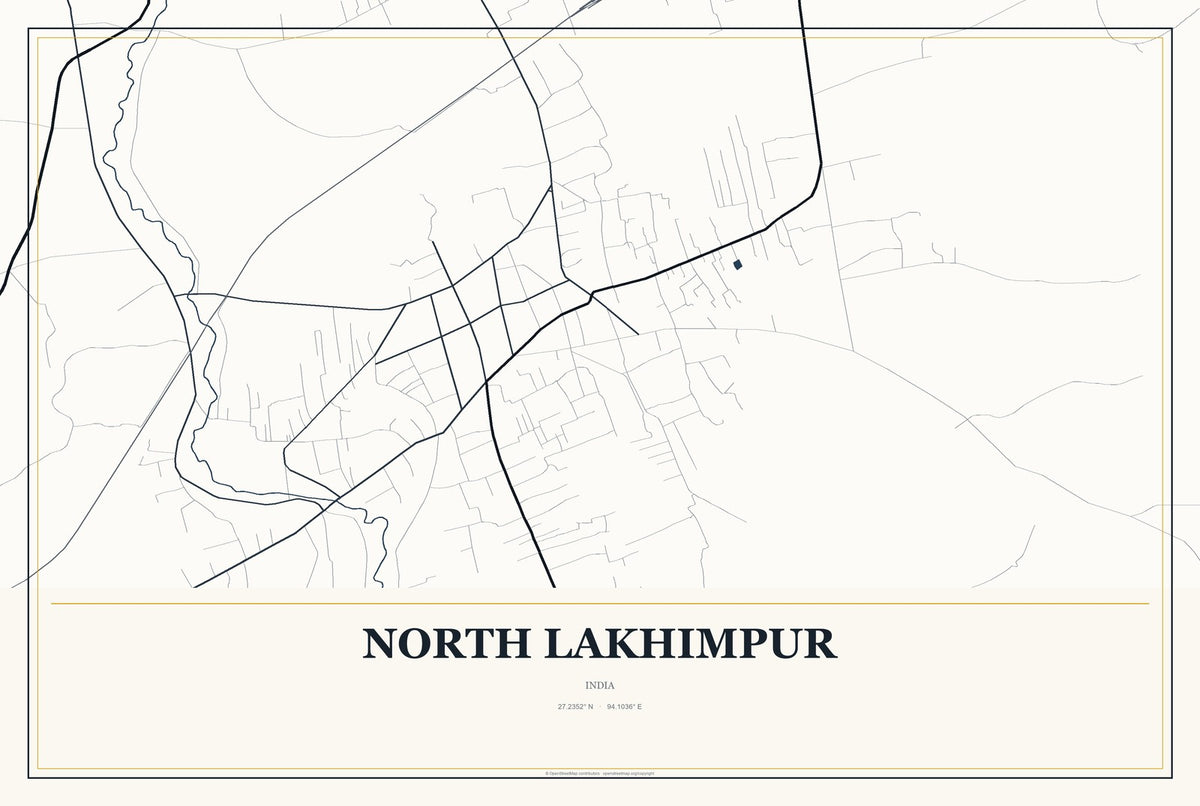 North Lakhimpur, India City Map Aluminum Sign in Citrine Modern style