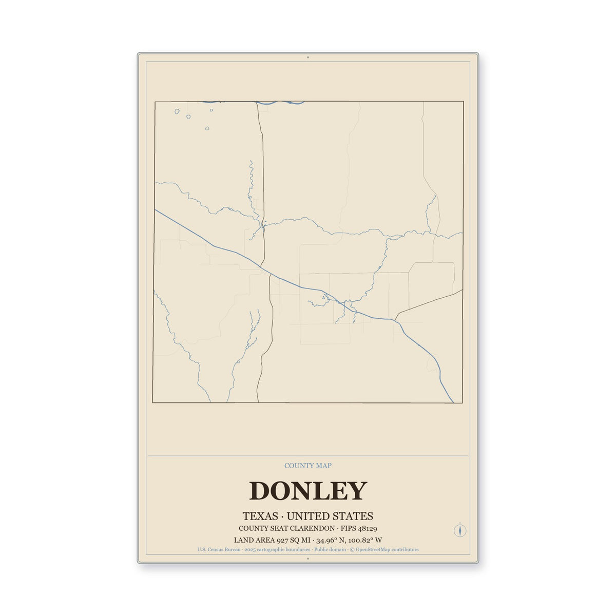 Donley County, Texas Map Aluminum Sign in Heritage Nautical style