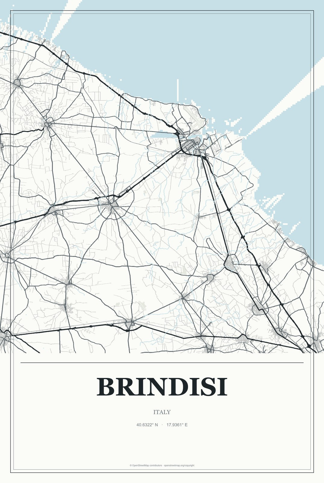 Brindisi, Italy City Map Aluminum Sign in Gallery Air style
