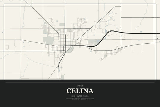 Celina, Ohio City Map Aluminum Sign in Museum Plaque style