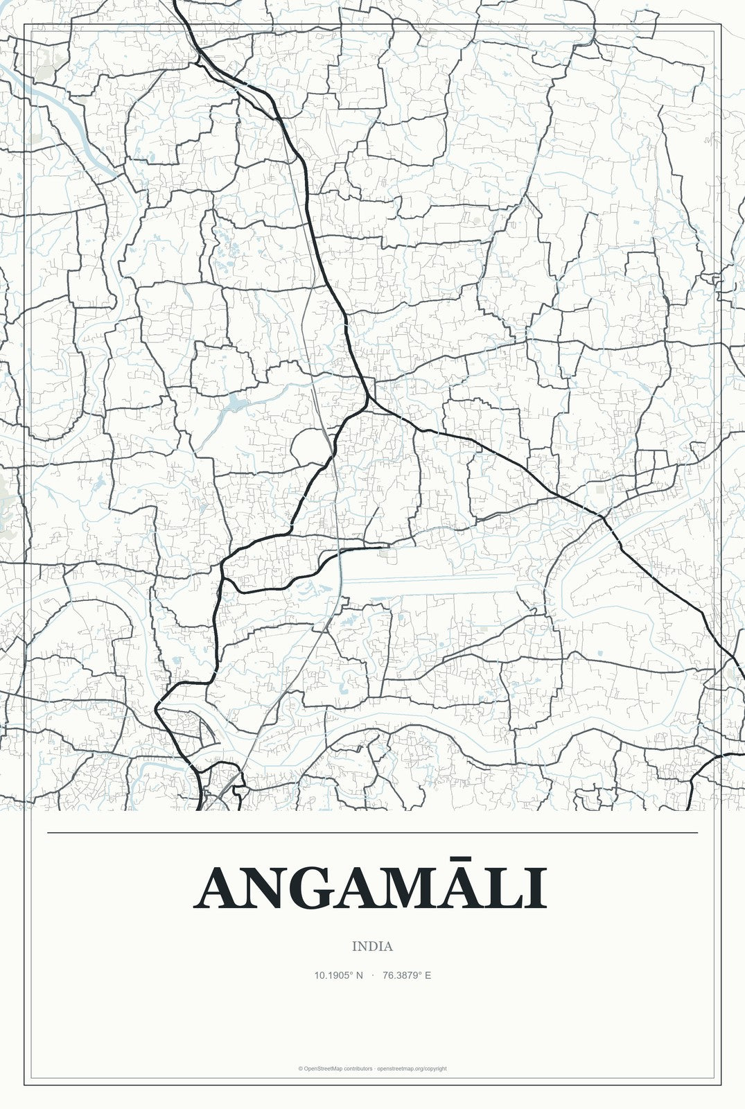 Angamāli, India City Map Aluminum Sign in Gallery Air style