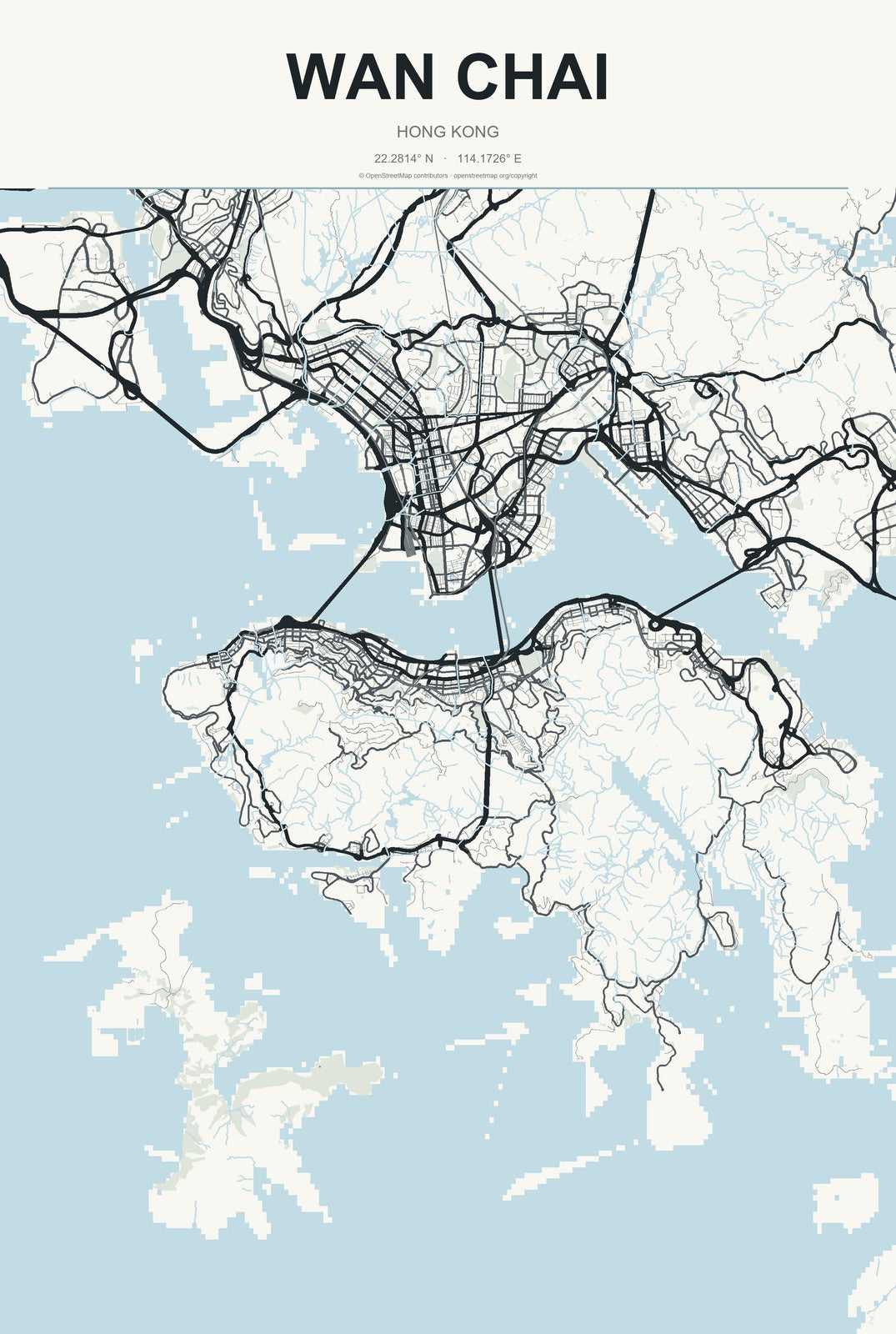 Wan Chai, Hong Kong City Map Aluminum Sign in Headline Atlas style