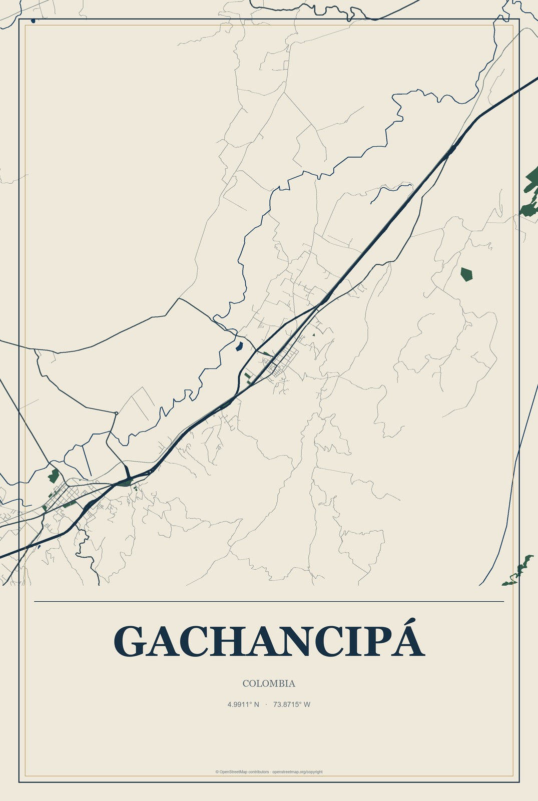 Gachancipá, Colombia City Map Aluminum Sign in Coastal Cutout style