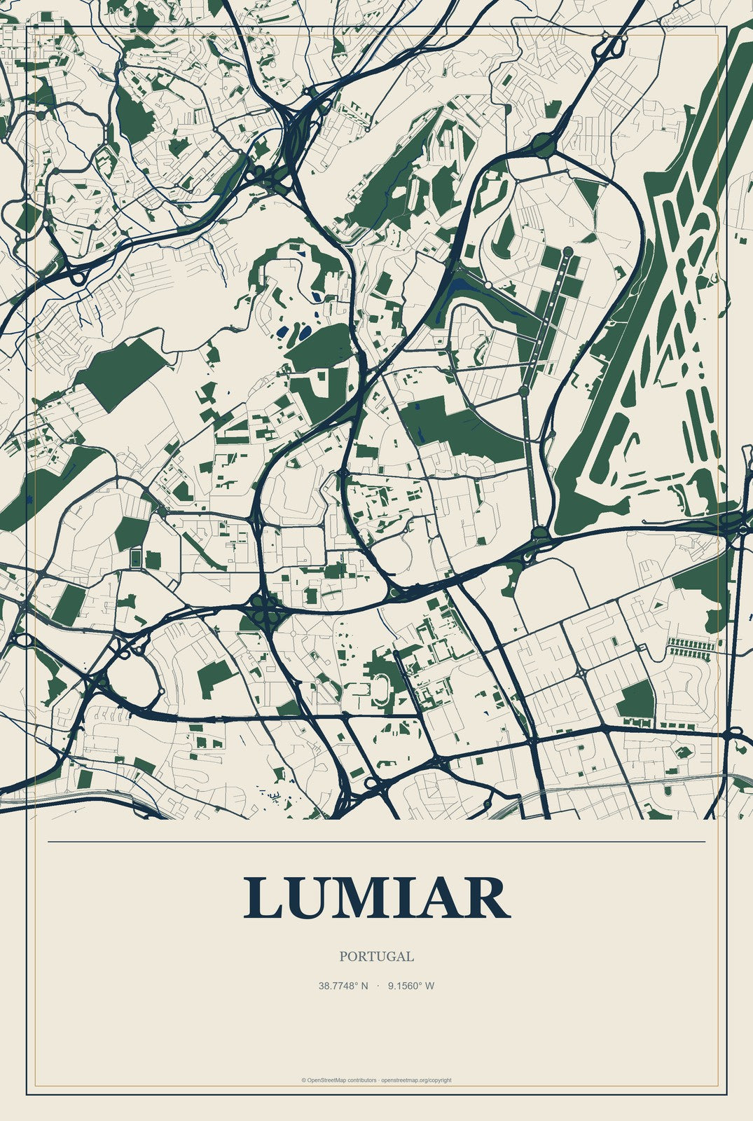Lumiar, Portugal City Map Aluminum Sign in Coastal Cutout style