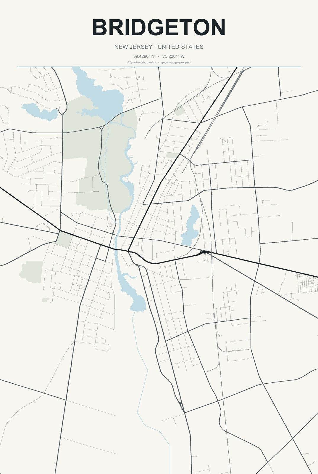 Bridgeton, New Jersey City Map Aluminum Sign in Headline Atlas style