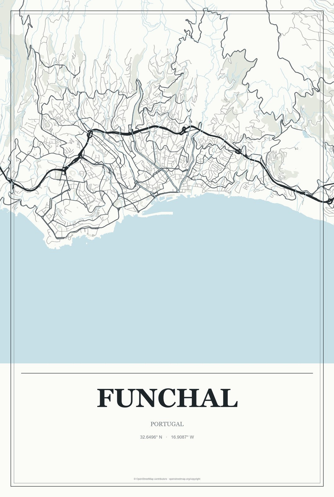 Funchal, Portugal City Map Aluminum Sign in Gallery Air style