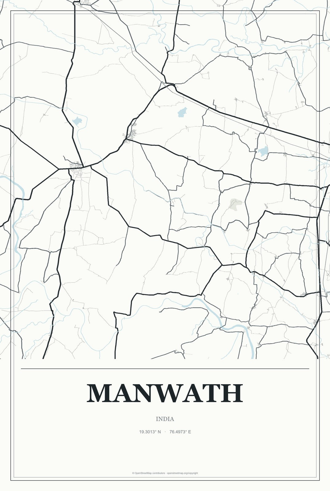 Manwath, India City Map Aluminum Sign in Gallery Air style