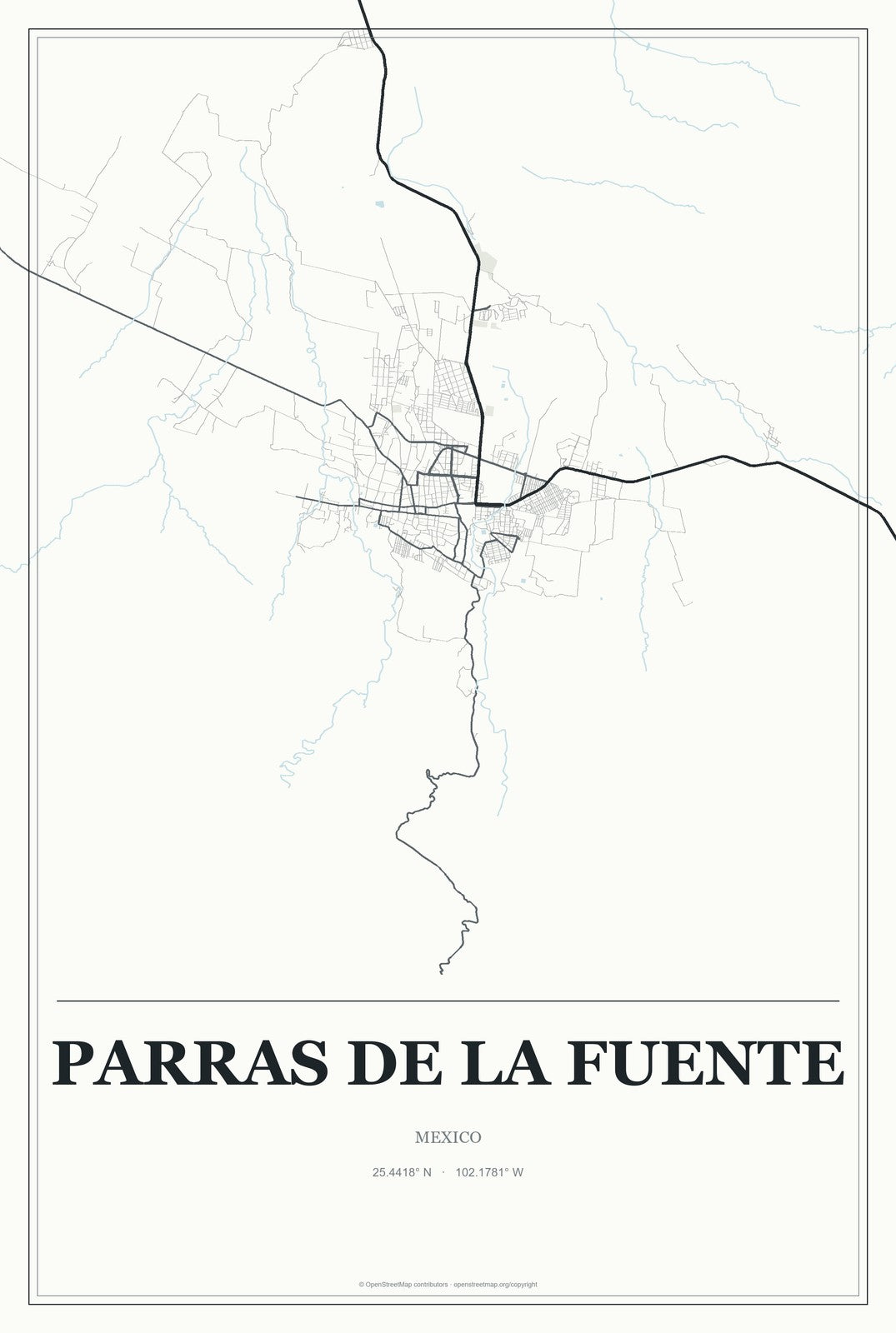 Parras de la Fuente, Mexico City Map Aluminum Sign in Gallery Air style