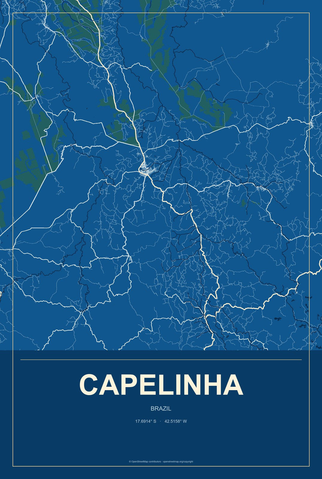 Capelinha, Brazil City Map Aluminum Sign in Harbor Cobalt style