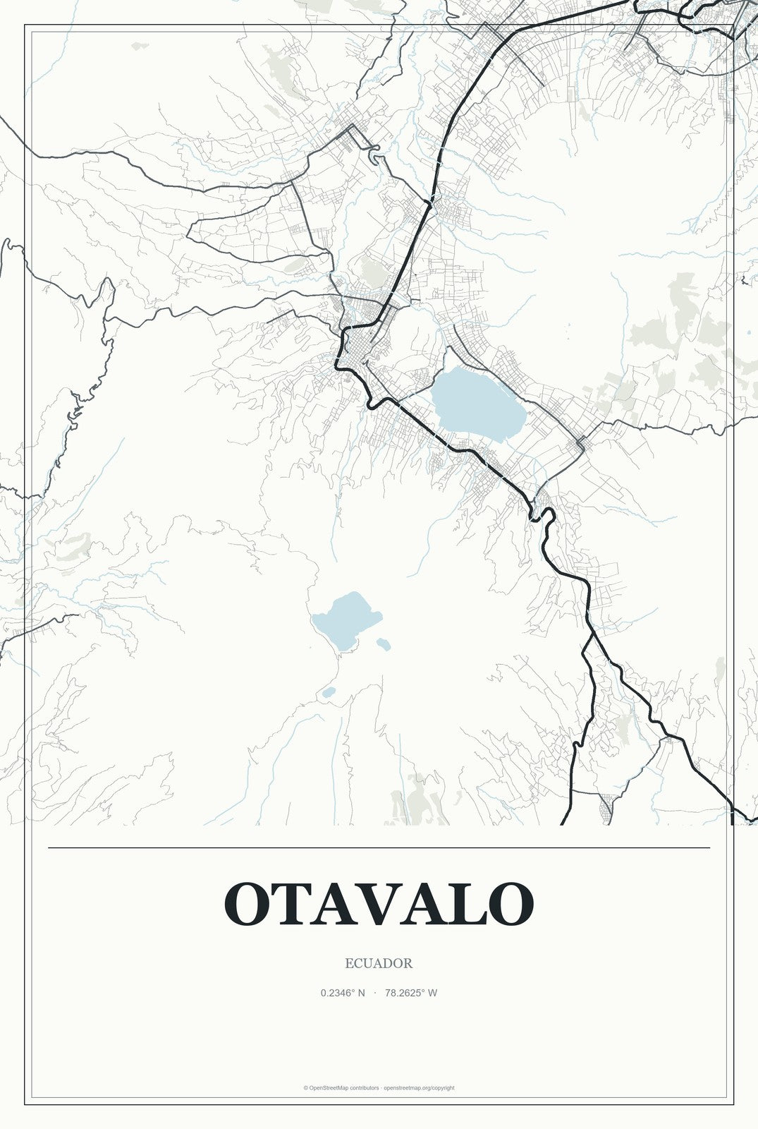 Otavalo, Ecuador City Map Aluminum Sign in Gallery Air style