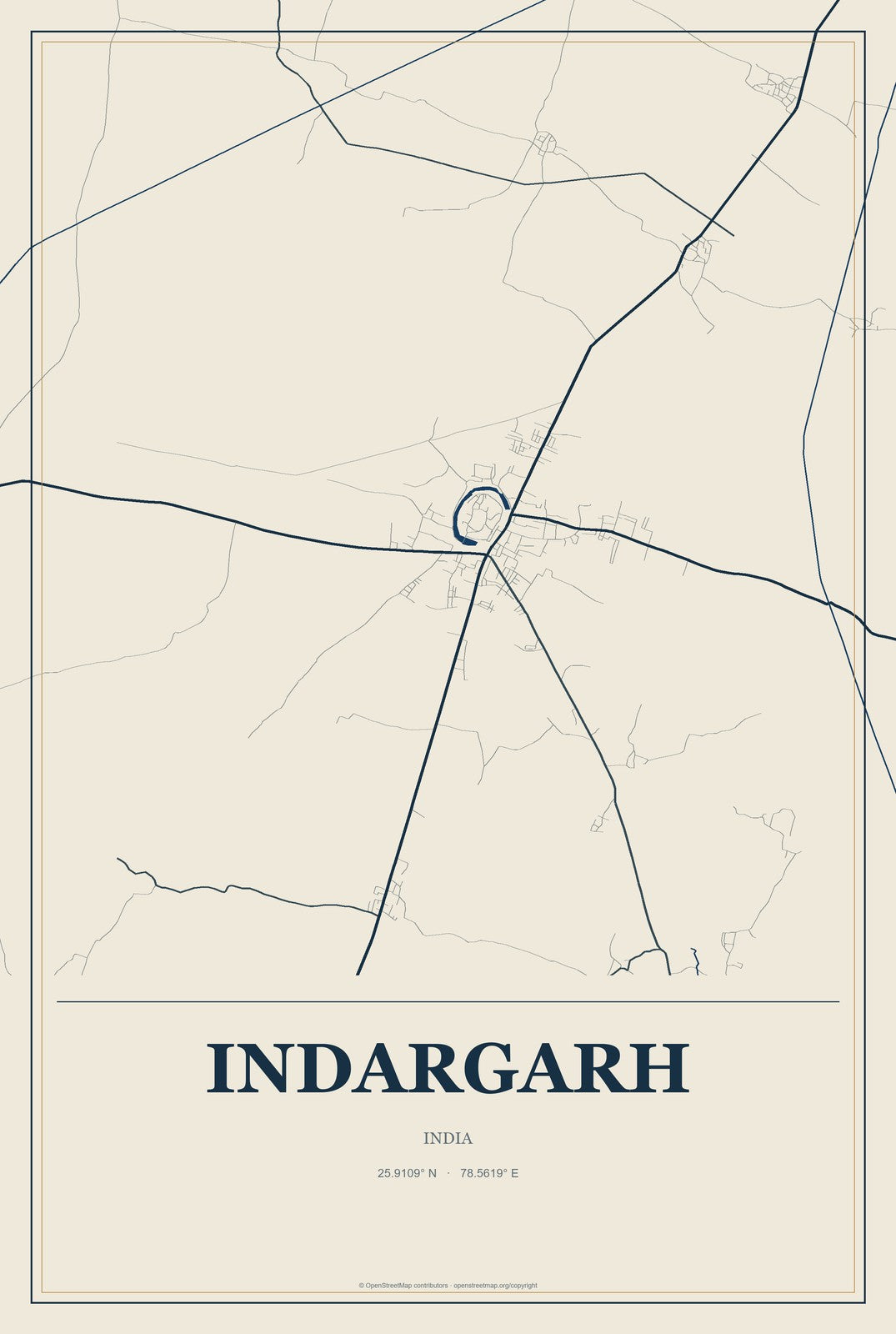 Indargarh, India City Map Aluminum Sign in Coastal Cutout style
