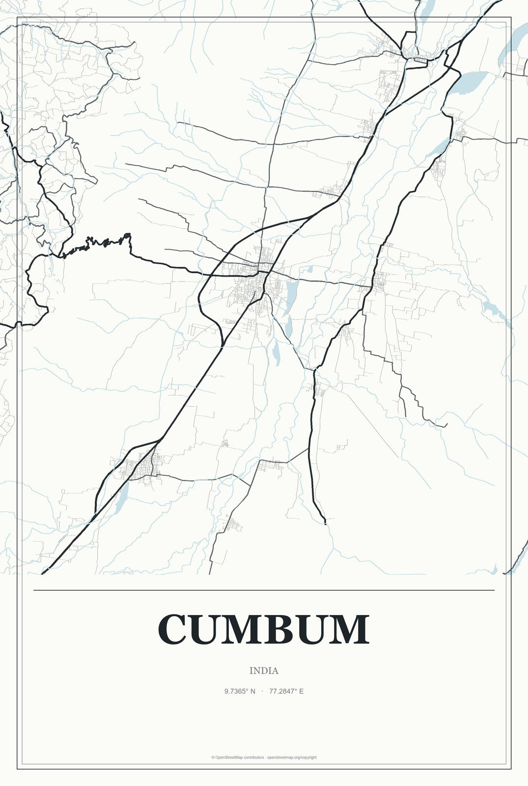 Cumbum, Tamil Nadu, India City Map Aluminum Sign in Gallery Air style
