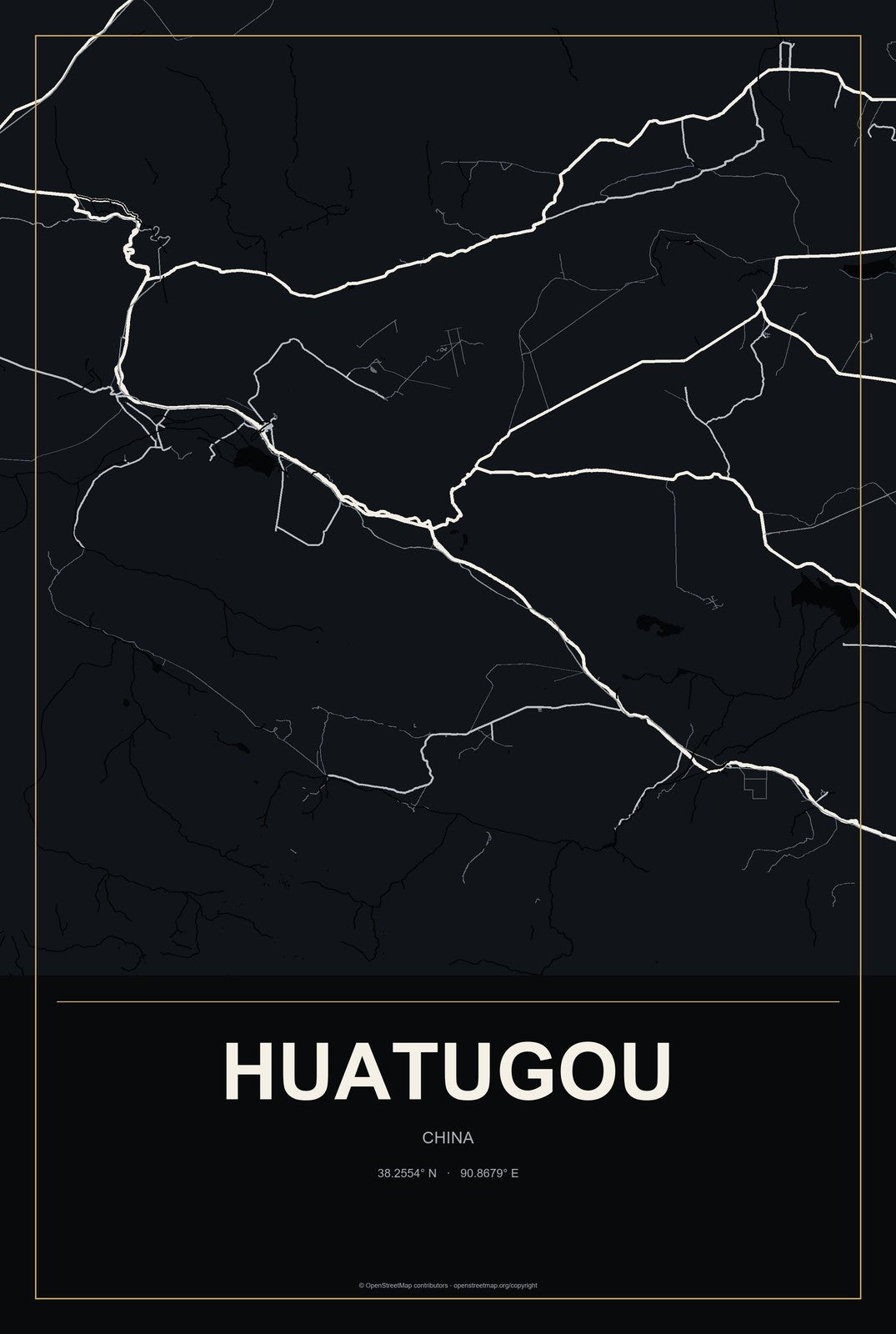 Huatugou, China City Map Aluminum Sign in Metropolitan Noir style