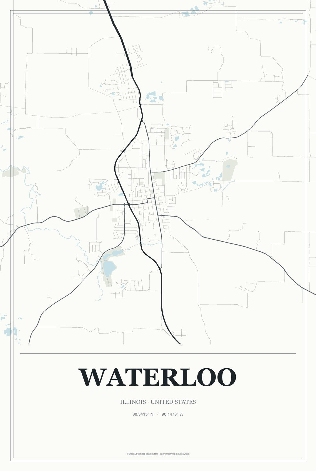 Waterloo, Illinois City Map Aluminum Sign in Gallery Air style
