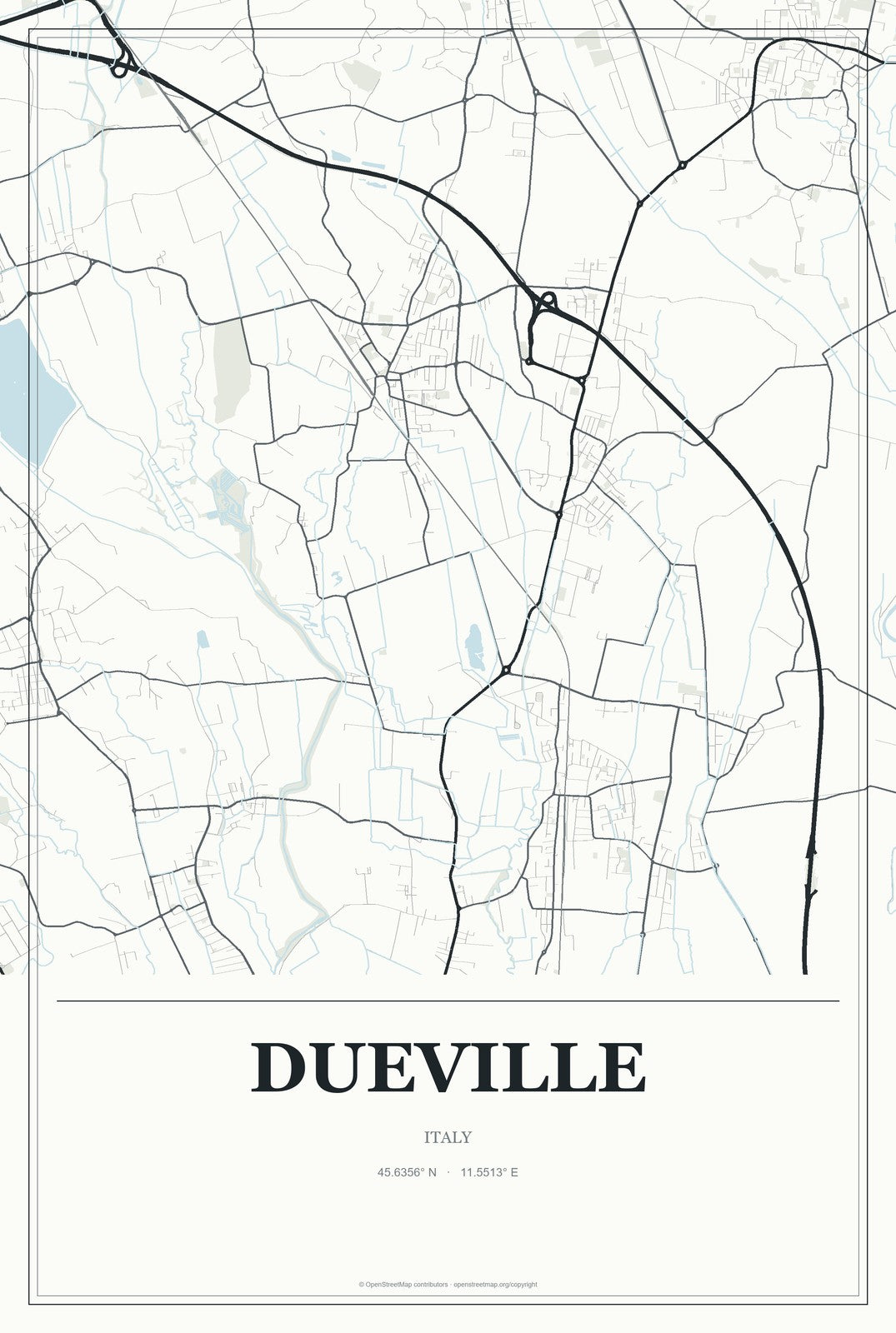 Dueville, Italy City Map Aluminum Sign in Gallery Air style