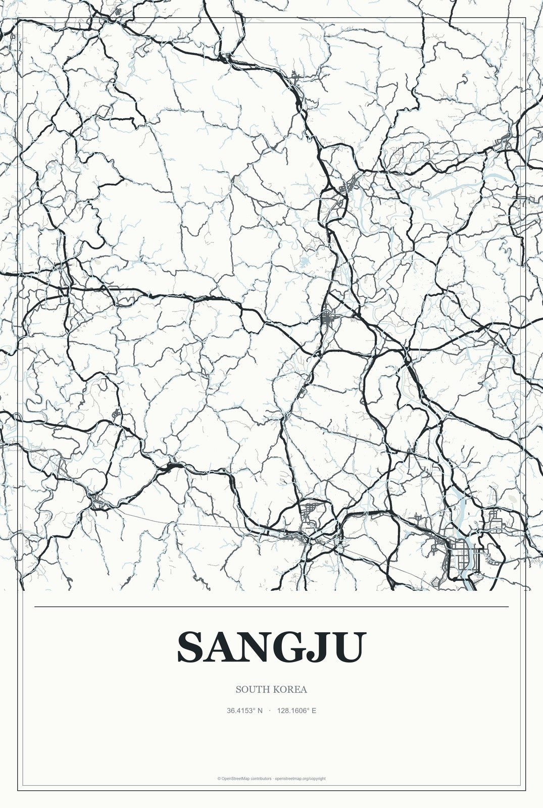 Sangju, South Korea City Map Aluminum Sign in Gallery Air style