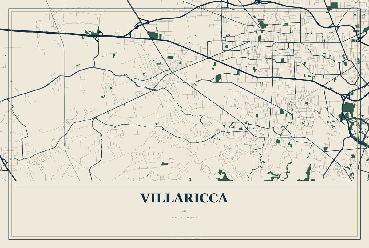 Villaricca, Italy City Map Aluminum Sign in Coastal Cutout style
