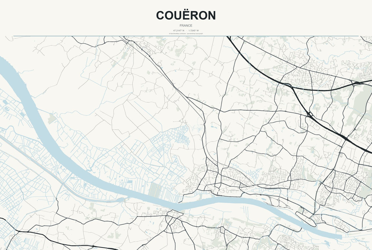 Couëron, France City Map Aluminum Sign in Headline Atlas style