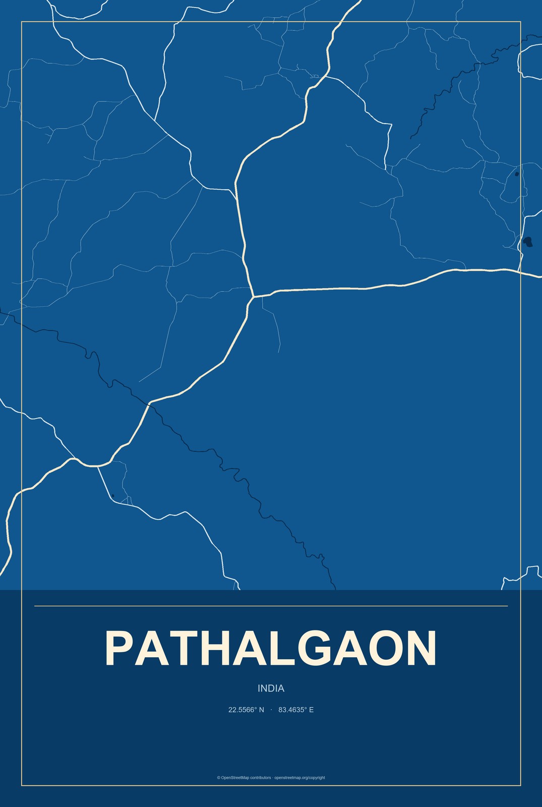 Pathalgaon, India City Map Aluminum Sign in Harbor Cobalt style
