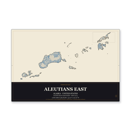 Aleutians East Borough, Alaska Map Aluminum Sign in Museum Plaque style