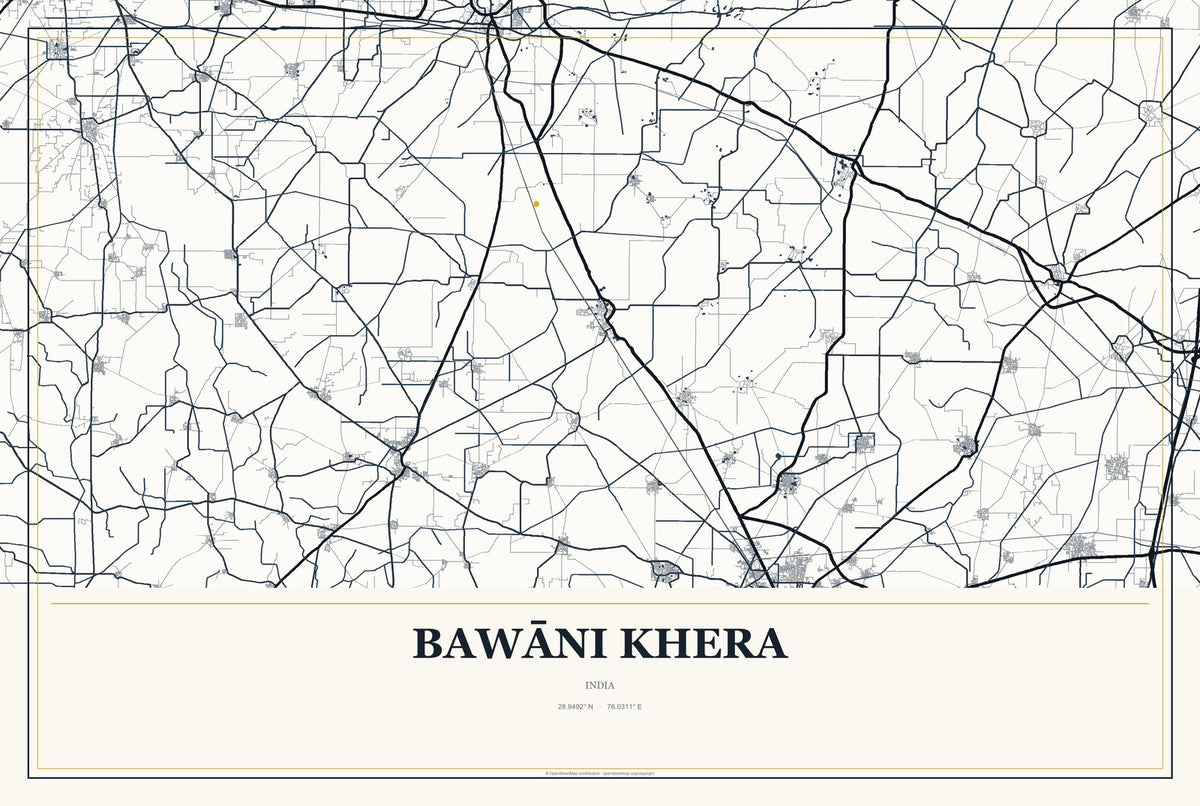Bawāni Khera, India City Map Aluminum Sign in Citrine Modern style