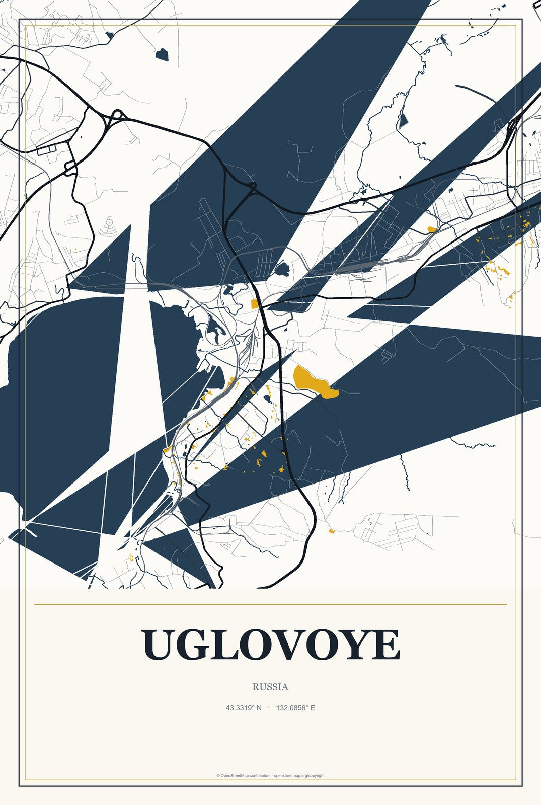 Uglovoye, Russia City Map Aluminum Sign in Citrine Modern style