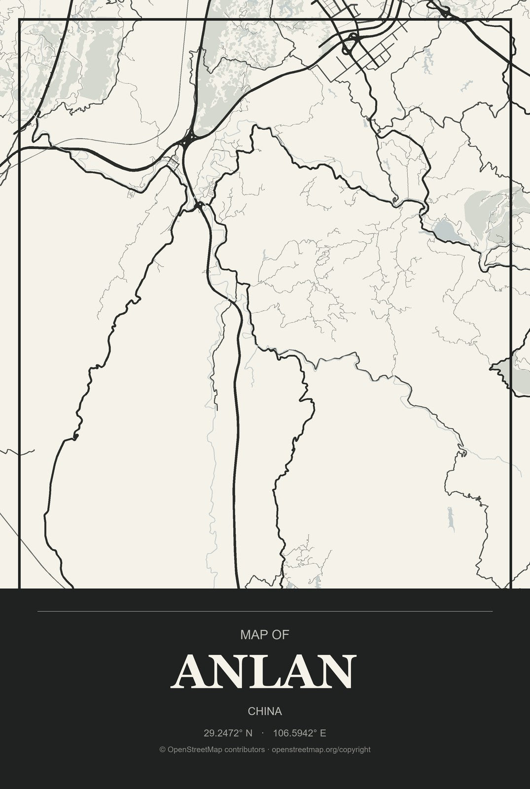 Anlan, China City Map Aluminum Sign in Museum Plaque style