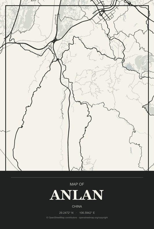 Anlan, China City Map Aluminum Sign in Museum Plaque style