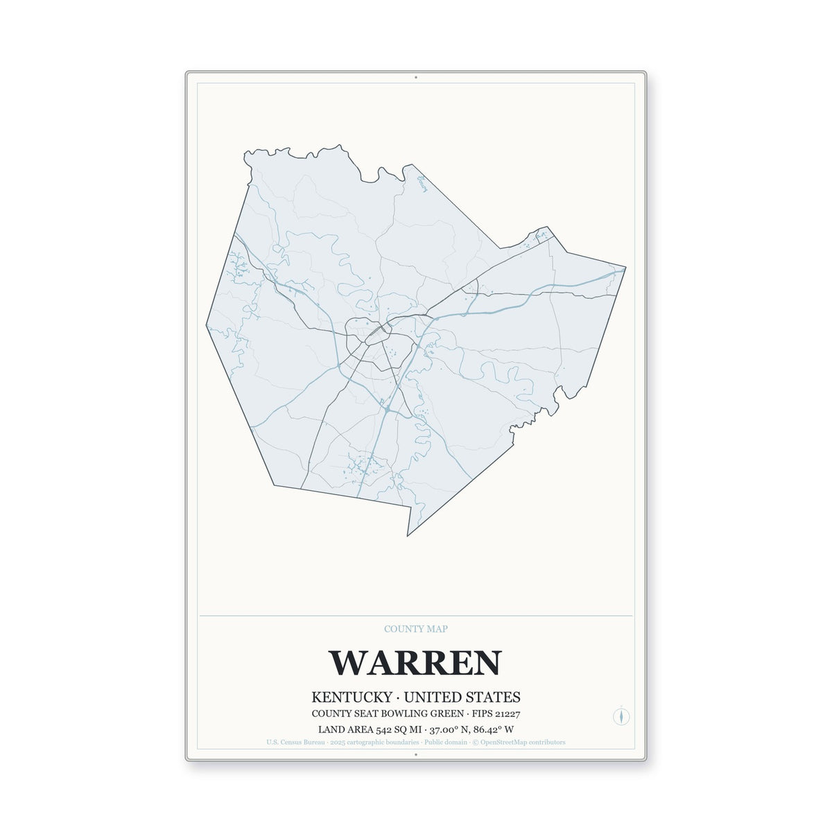 Warren County, Kentucky Map Aluminum Sign in Gallery Air style