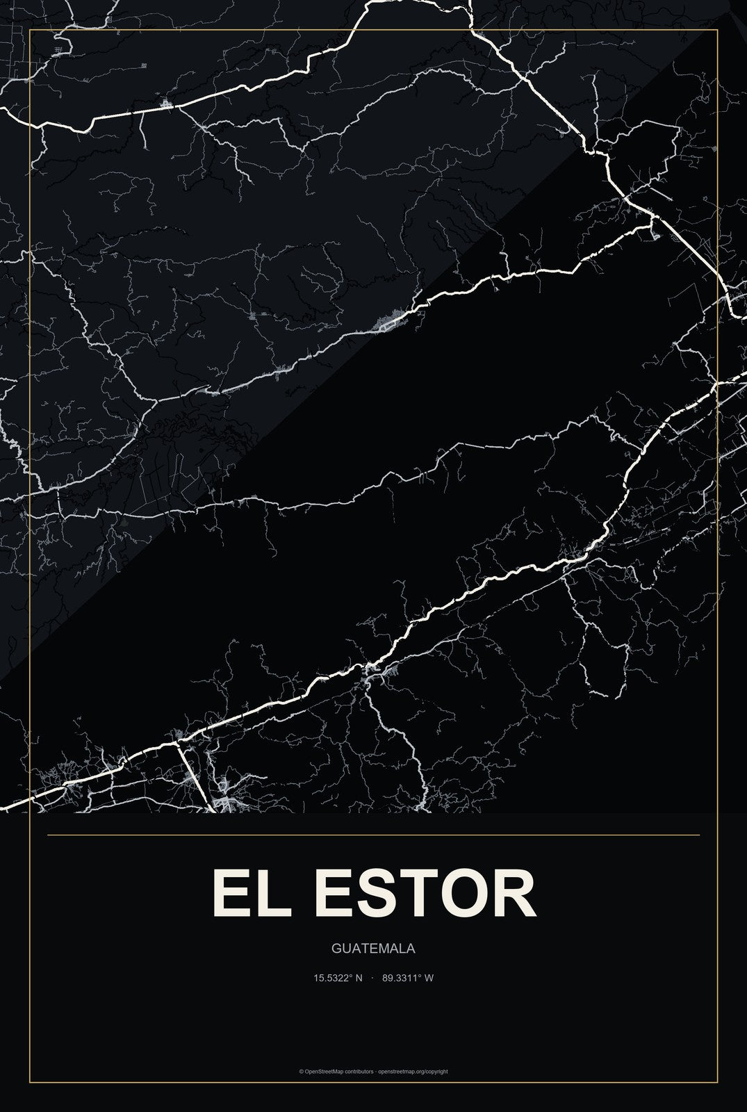 El Estor, Guatemala City Map Aluminum Sign in Metropolitan Noir style