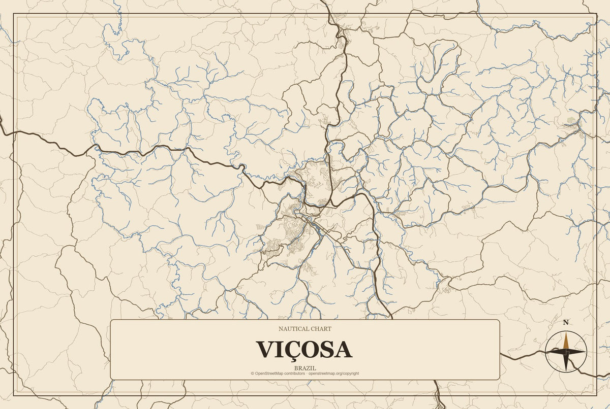 Viçosa, Alagoas, Brazil City Map Aluminum Sign in Heritage Nautical style
