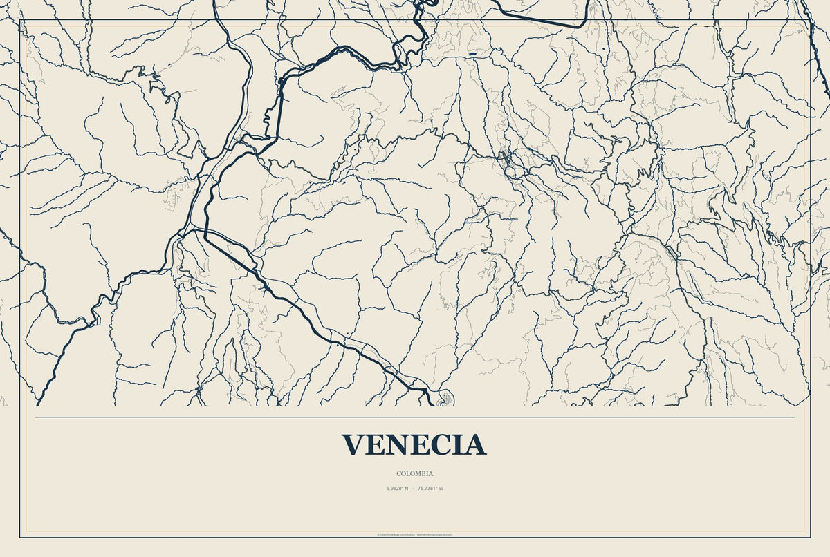 Venecia, Colombia City Map Aluminum Sign in Coastal Cutout style