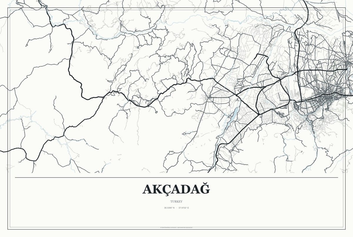 Akçadağ, Turkey City Map Aluminum Sign in Gallery Air style