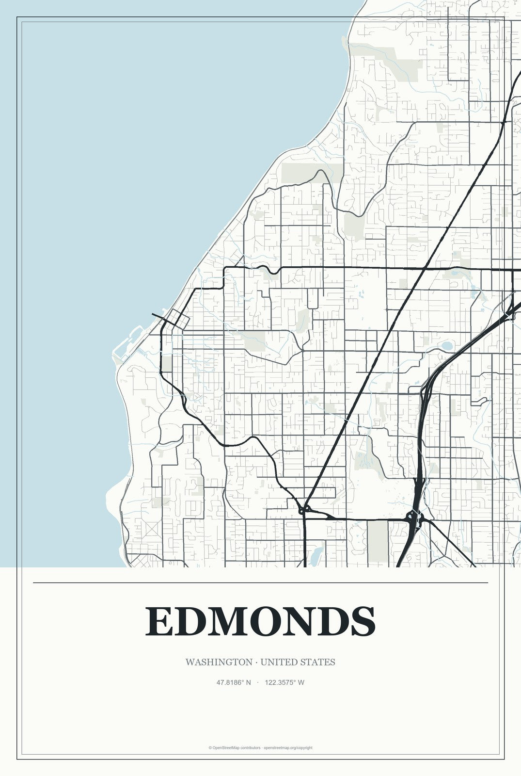 Edmonds, Washington City Map Aluminum Sign in Gallery Air style