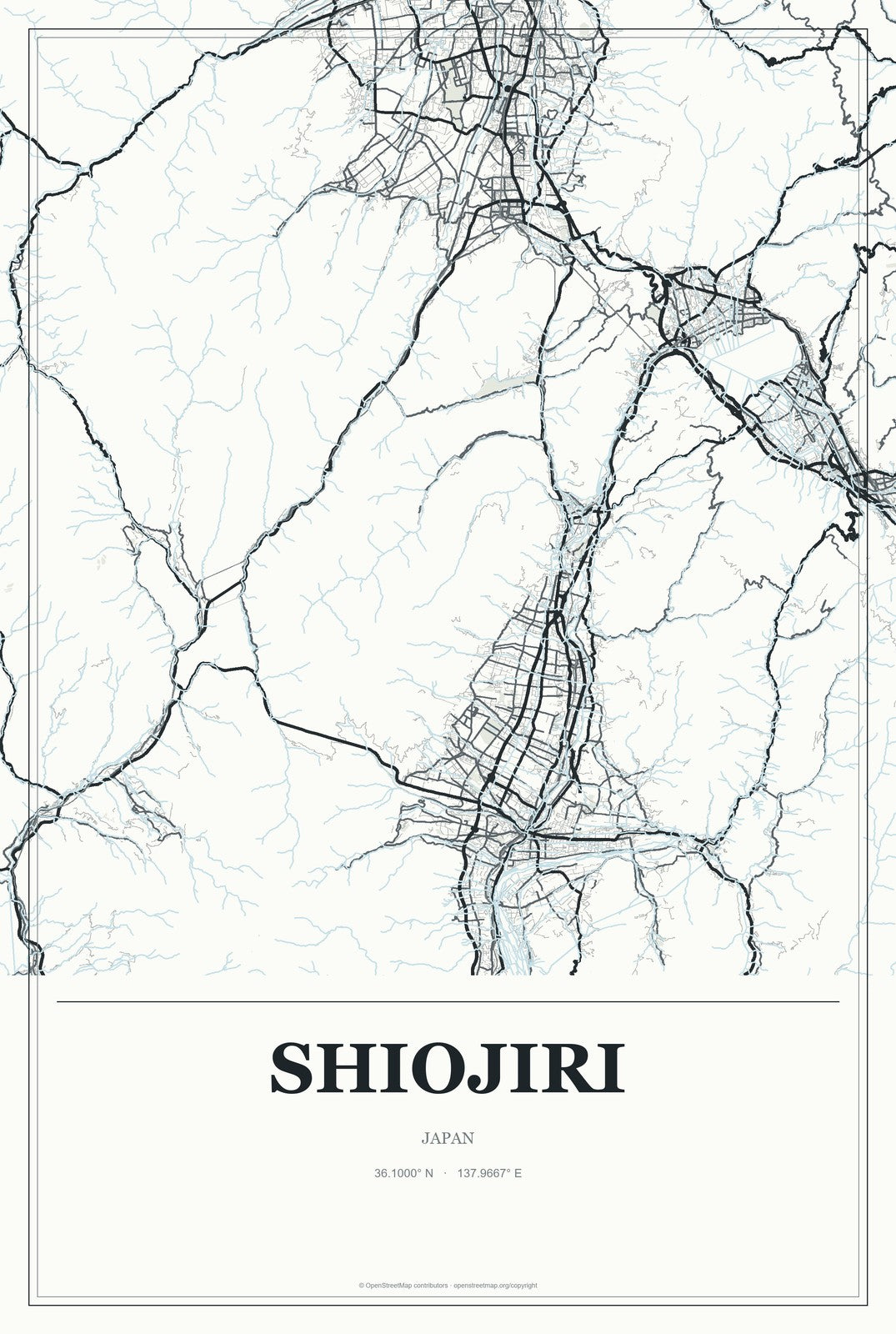 Shiojiri, Japan City Map Aluminum Sign in Gallery Air style