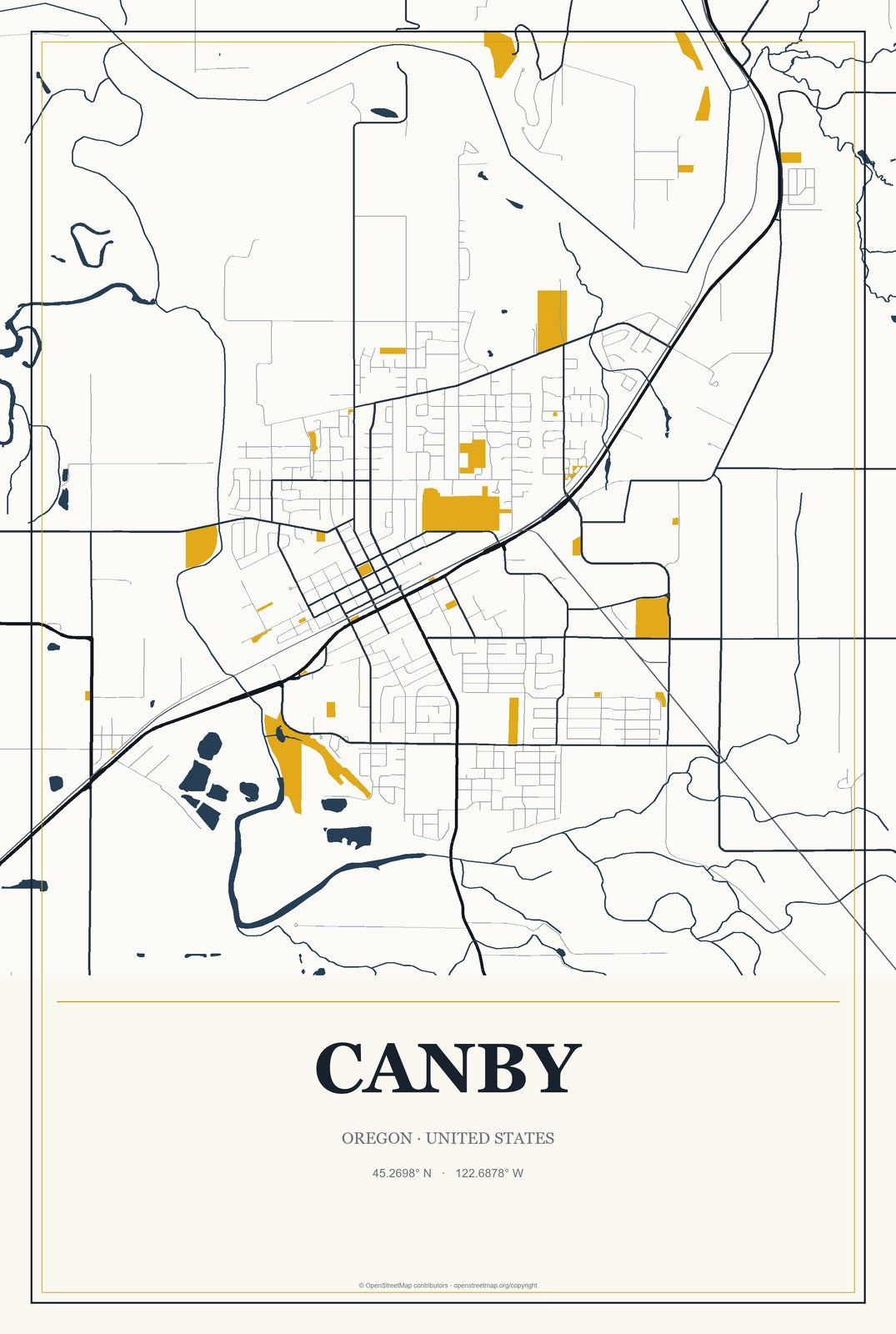 Canby, Oregon City Map Aluminum Sign in Citrine Modern style