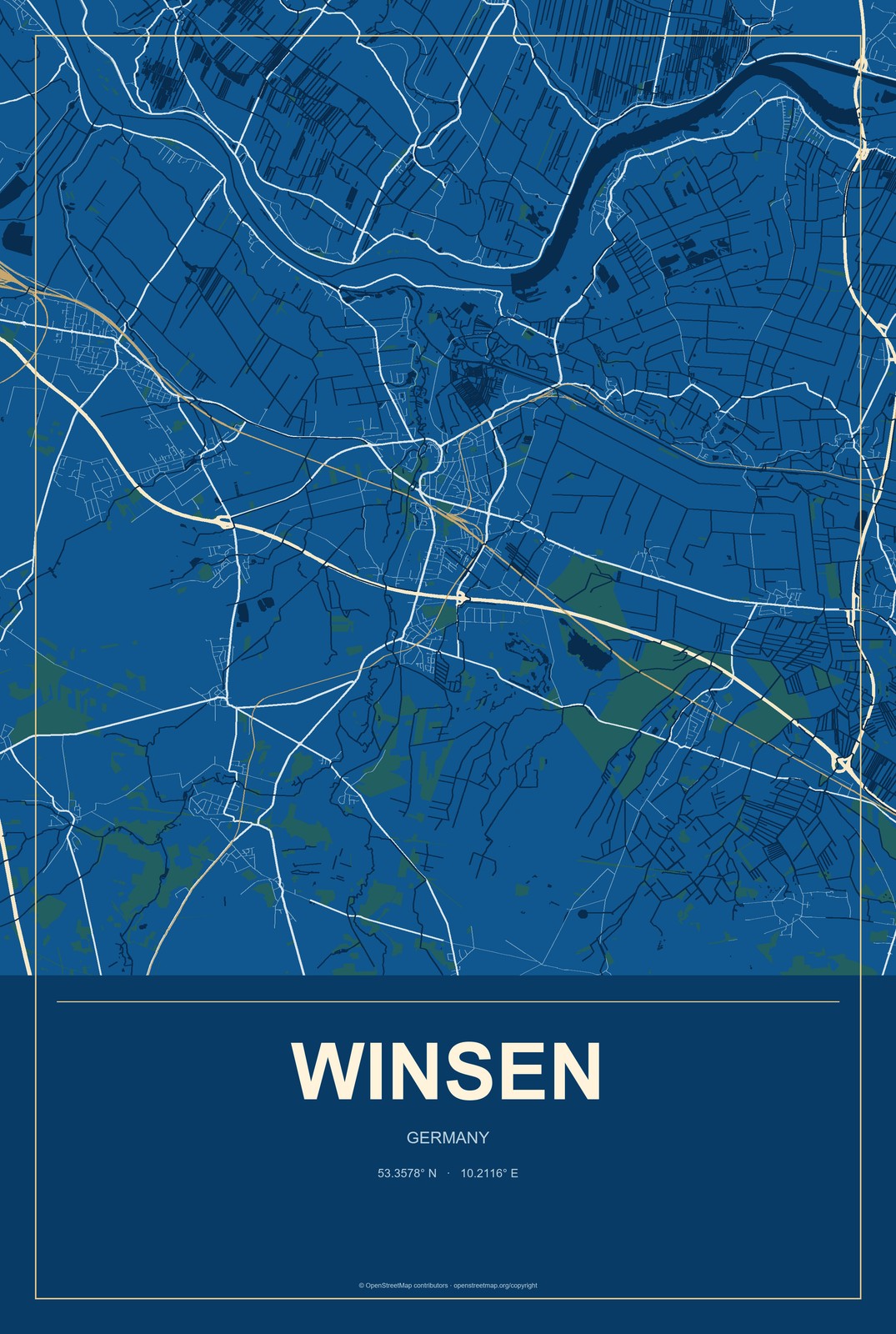 Winsen, Germany City Map Aluminum Sign in Harbor Cobalt style