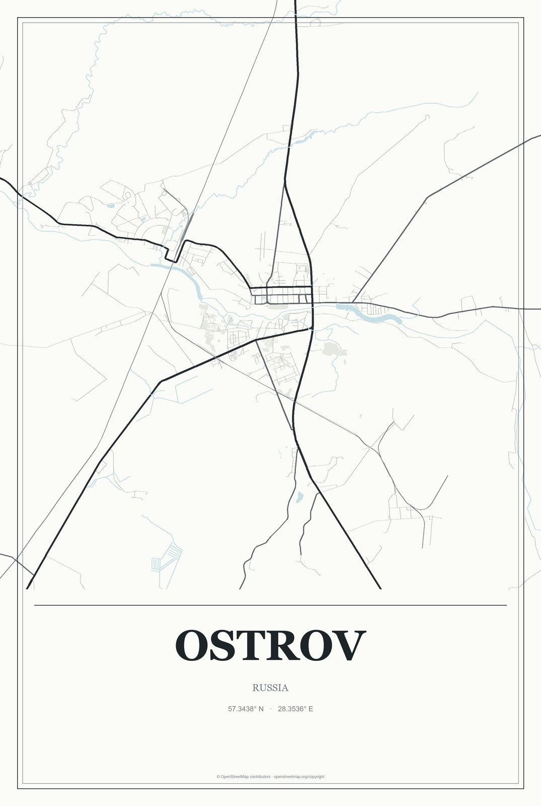 Ostrov, Russia City Map Aluminum Sign in Gallery Air style