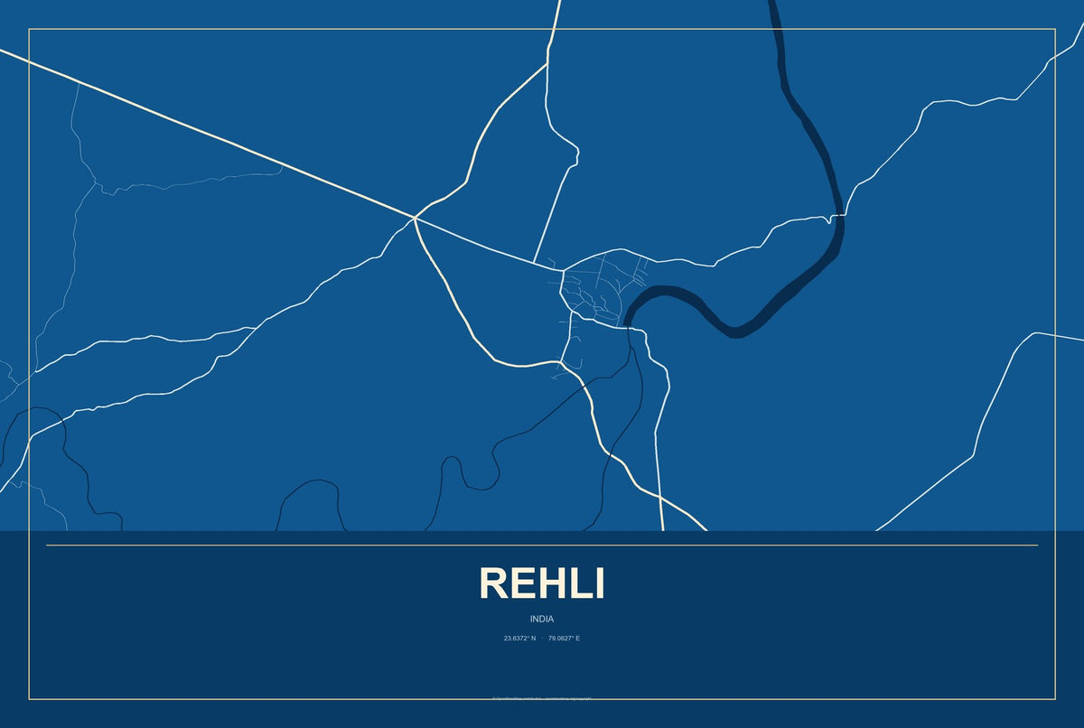 Rehli, India City Map Aluminum Sign in Harbor Cobalt style