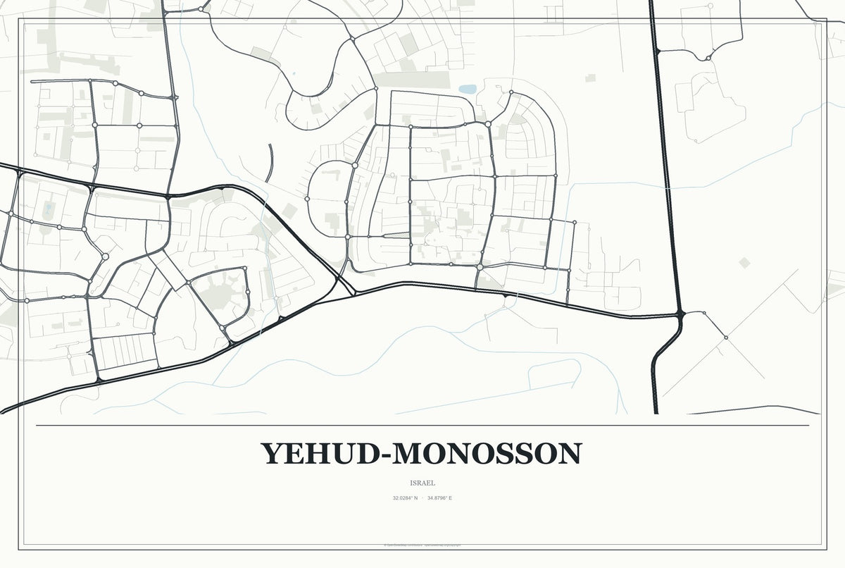 Yehud-Monosson, Israel City Map Aluminum Sign in Gallery Air style