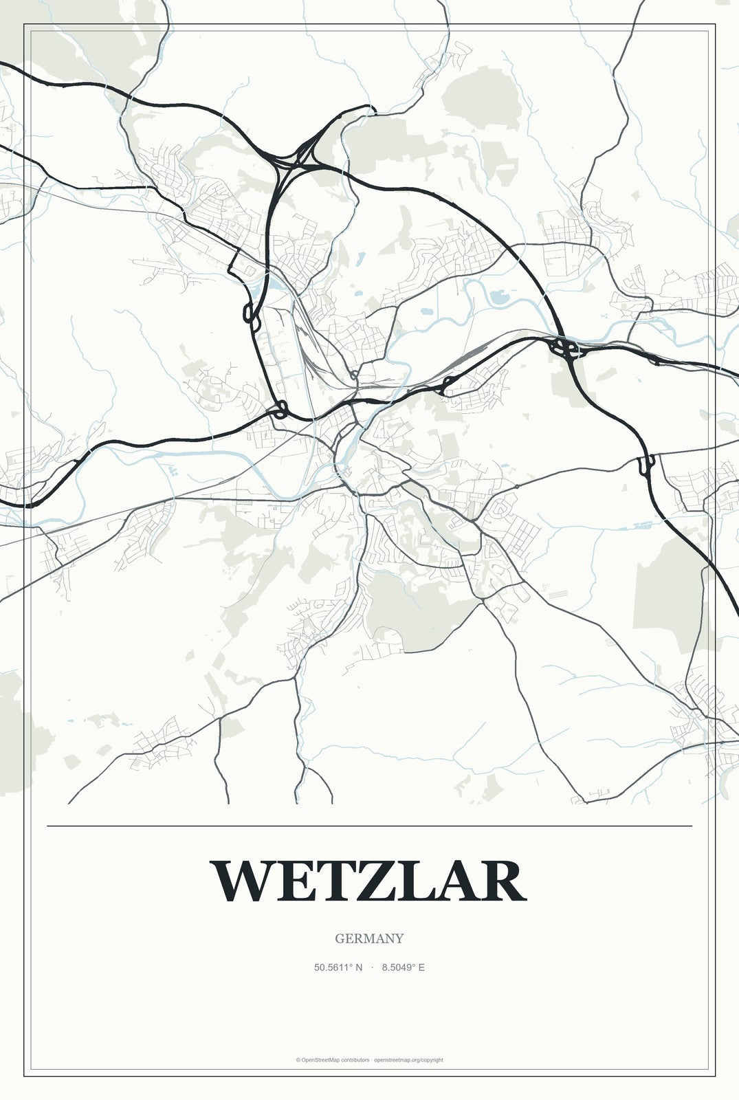 Wetzlar, Germany City Map Aluminum Sign in Gallery Air style