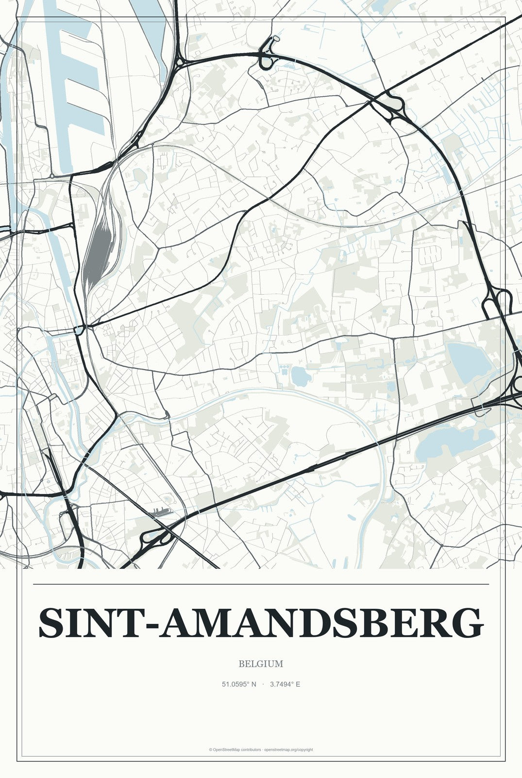 Sint-Amandsberg, Belgium City Map Aluminum Sign in Gallery Air style