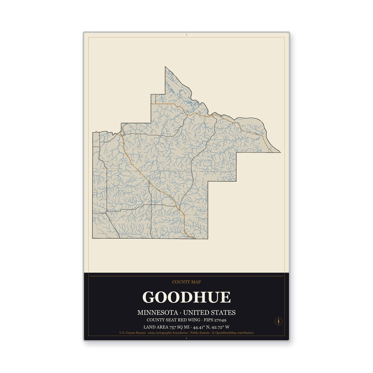 Goodhue County, Minnesota Map Aluminum Sign in Museum Plaque style