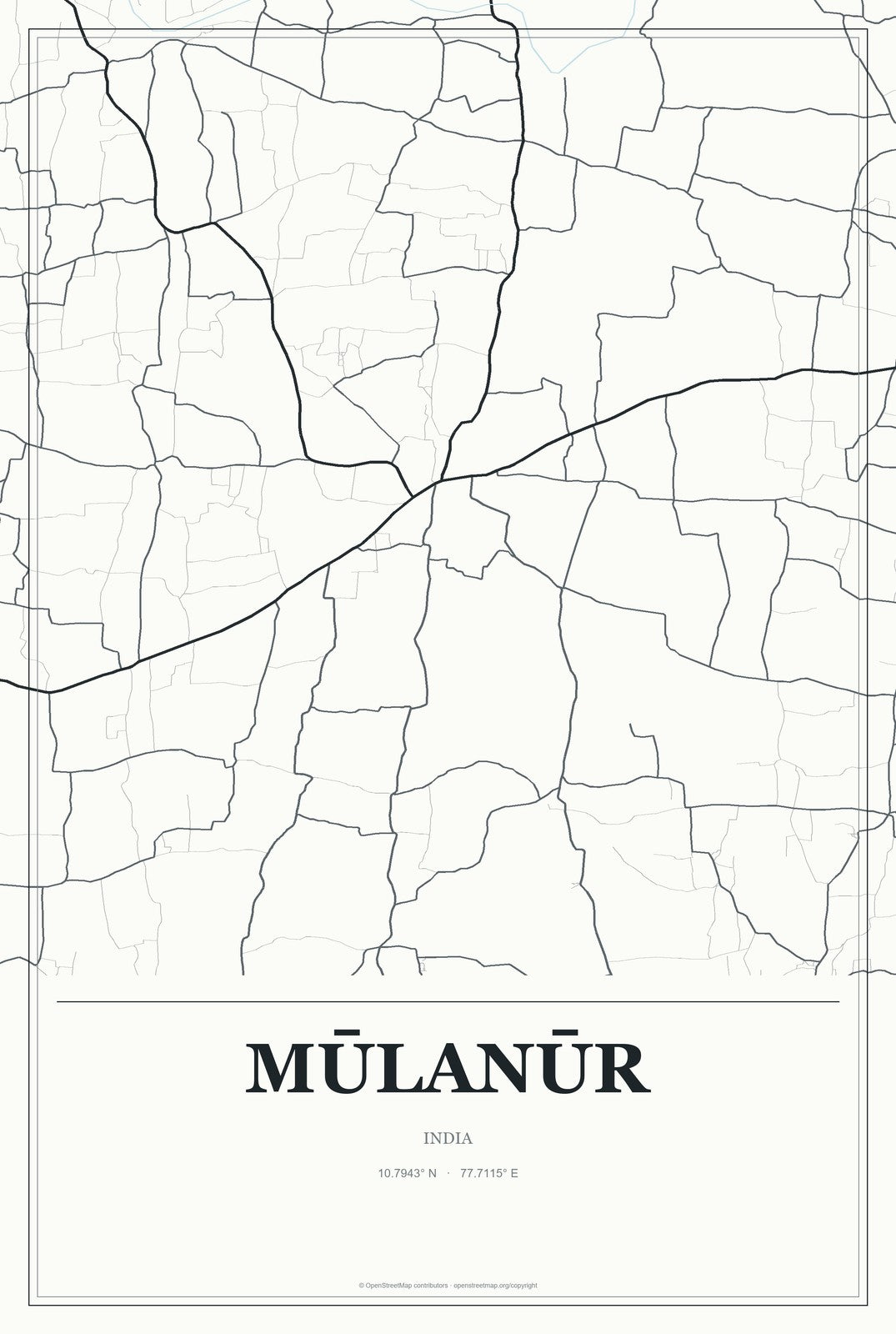 Mūlanūr, India City Map Aluminum Sign in Gallery Air style