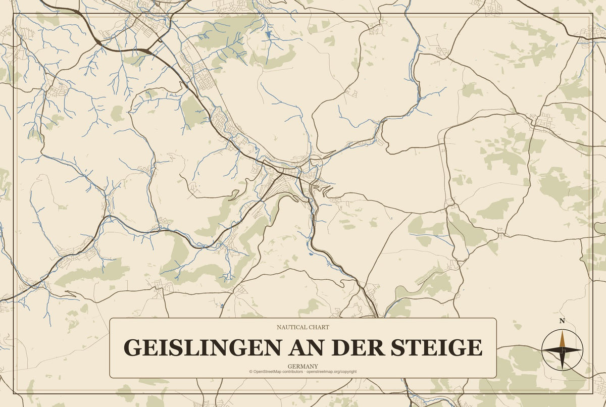 Geislingen an der Steige, Germany City Map Aluminum Sign in Heritage Nautical style